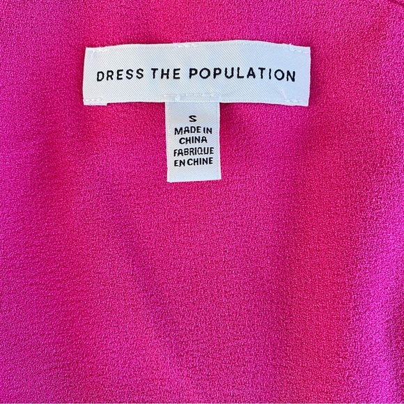 Dress The Population Asymmetrical Neckline Sheath Midi Dress in Fuschia - Picture 3 of 8